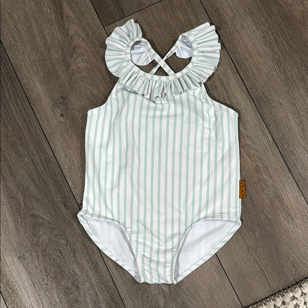Little Girls Swimsuit • Lila & Jack Striped Ruffle Girls Swimsuit • Size 4T
